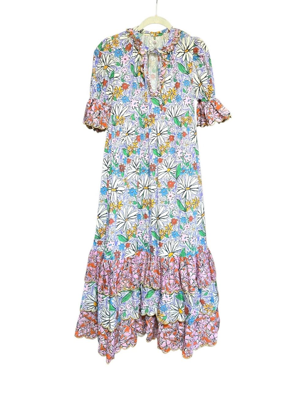 CeliaB Brenda Floral Scalloped Tie Garden Party Dress Size XS